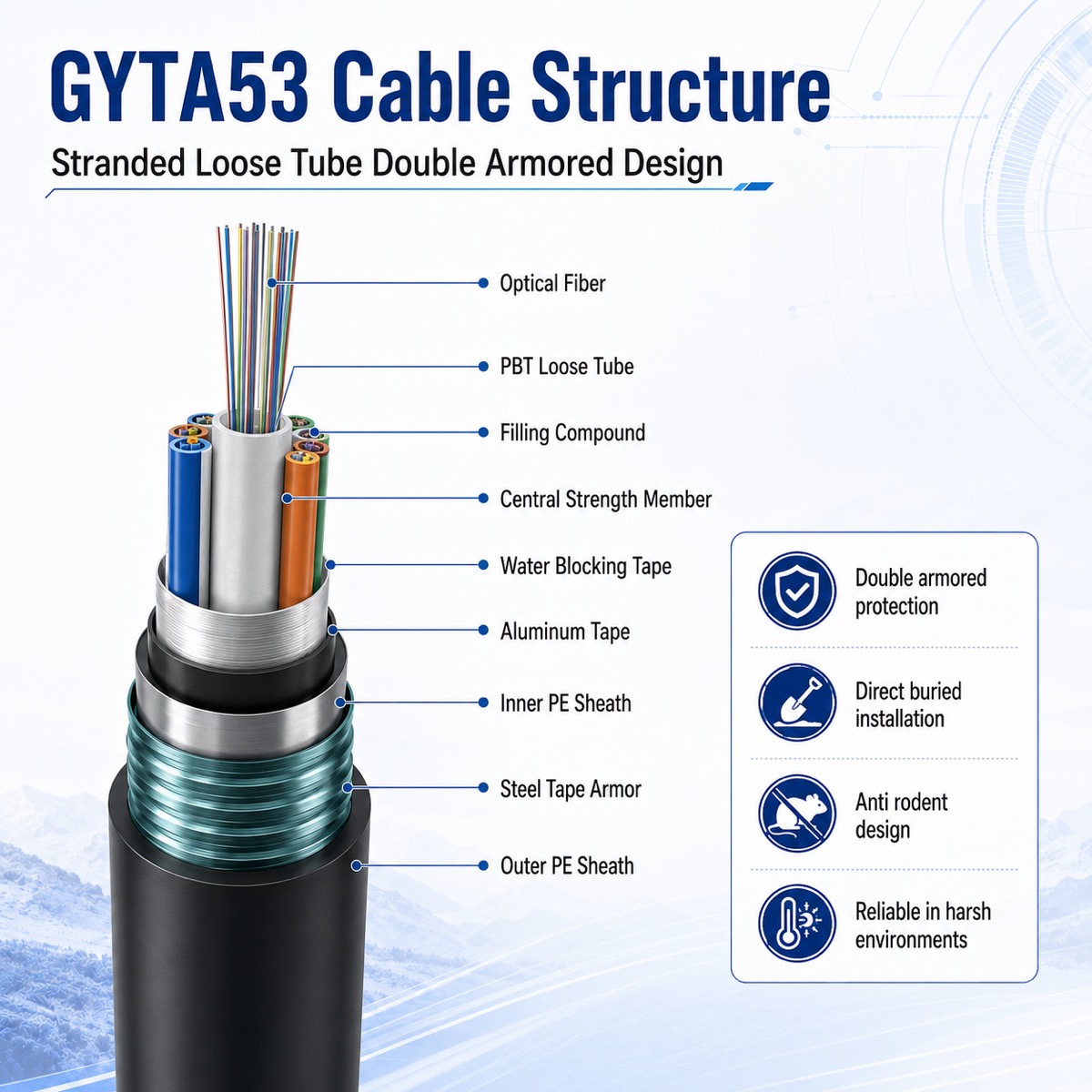 GYTA53 Armored Fiber Cable صورة المنتج ومرجع التركيب 2